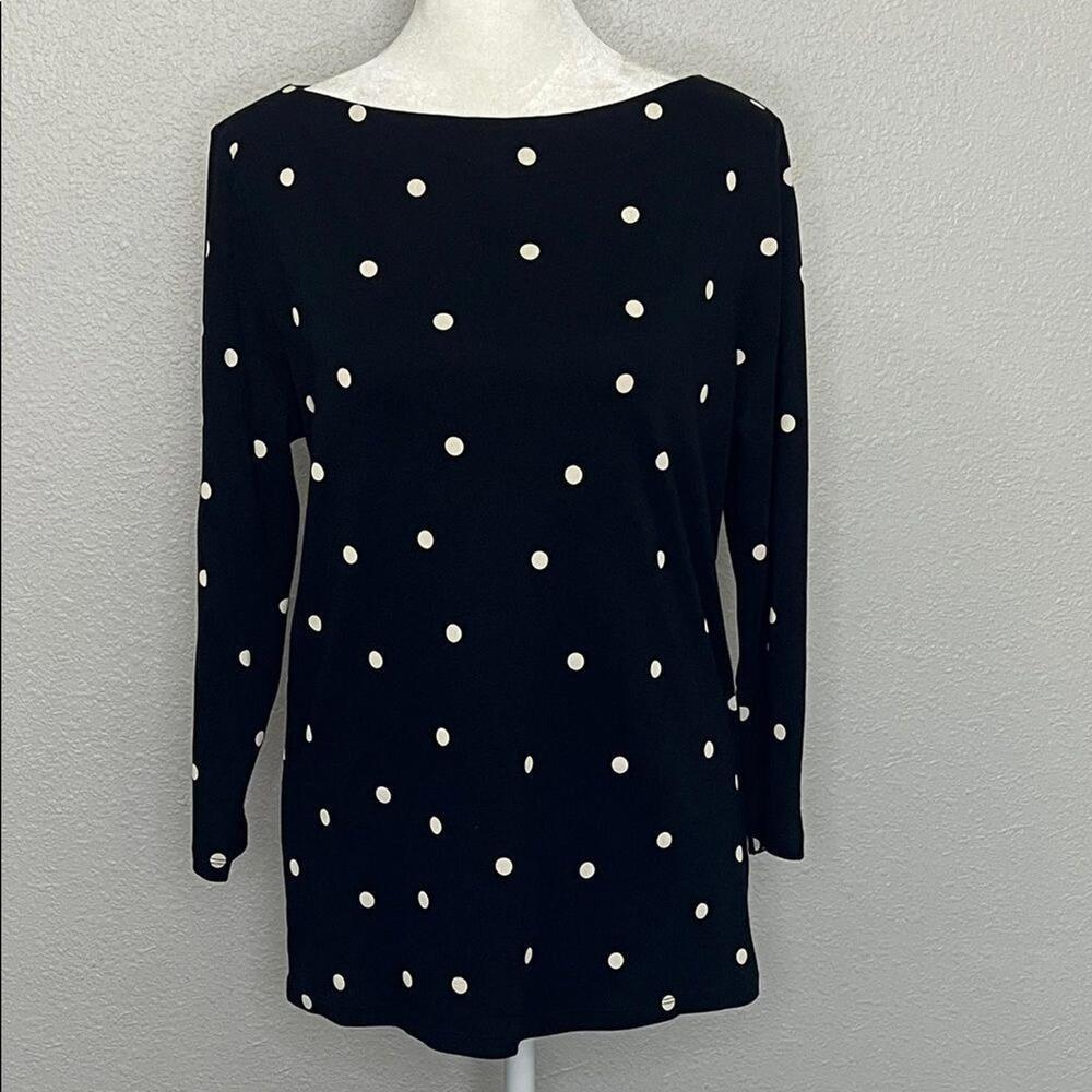 Ann Taylor Boatneck Polka Dot TShirt Black/Cream Size Medium NWT